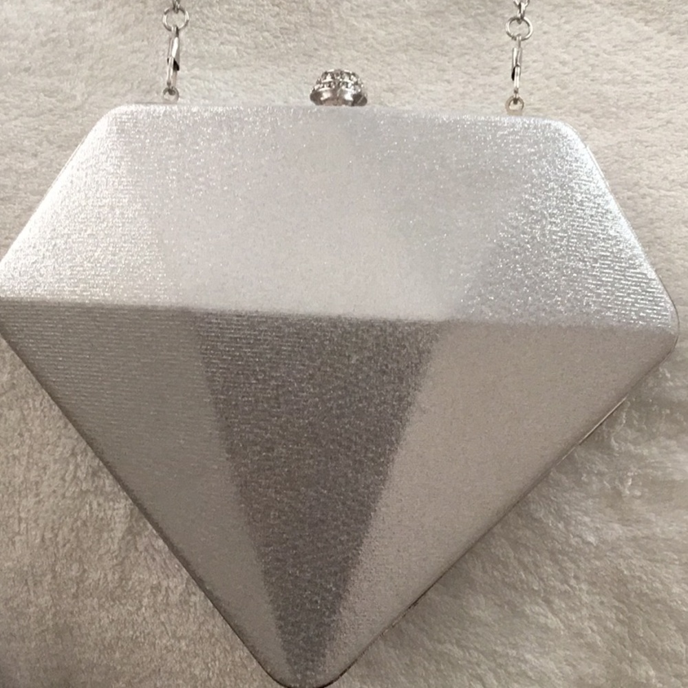 SOLD! Silver evening bag. Wear with long chain or tuck inside to use as a clutch